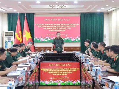 ĐOÀN KHẢO SÁT THANH TRA BỘ QUỐC PHÒNG LÀM VIỆC TẠI HỌC VIỆN HẬU CẦN VỀ THỰC HIỆN NGHỊ ĐỊNH SỐ 28/2019/NĐ-CP CỦA CHÍNH PHỦ