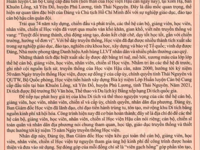 CHUNG TAY TRÙNG TU, TÔN TẠO DI TÍCH QUỐC GIA, ĐỊA ĐIỂM TỔ CHỨC LỚP HUẤN LUYỆN ĐẦU TIÊN VÀ ĐÓNG QUÂN CỦA TRƯỜNG CÁN BỘ CUNG CẤP