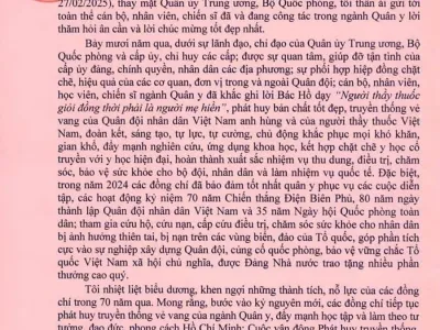 THƯ CHÚC MỪNG NGÀY THẦY THUỐC VIỆT NAM CỦA BỘ TRƯỞNG BỘ QUỐC PHÒNG