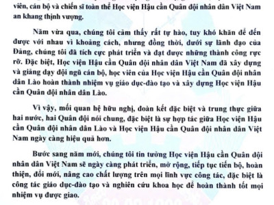 THƯ CHÚC TẾT CỔ TRUYỀN DÂN TỘC, XUÂN ẤT TỴ 2025 CỦA HỌC VIỆN HẬU CẦN QUÂN ĐỘI NHÂN DÂN LÀO