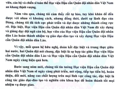 THƯ CHÚC TẾT CỔ TRUYỀN DÂN TỘC, XUÂN ẤT TỴ 2025 CỦA HỌC VIỆN HẬU CẦN QUÂN ĐỘI NHÂN DÂN LÀO
