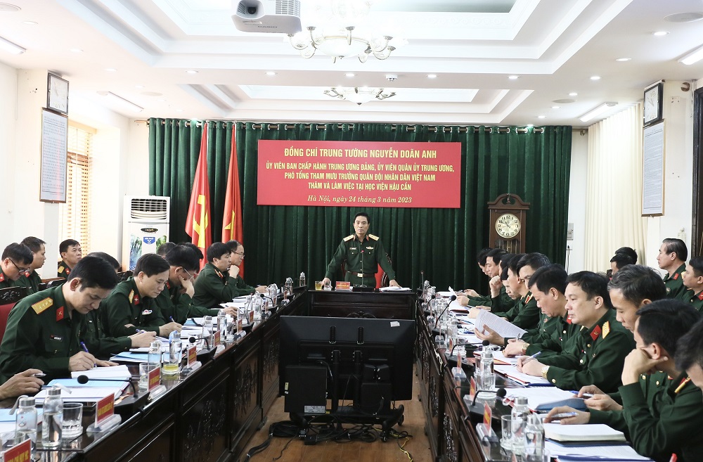 TRUNG TƯỚNG NGUYỄN DOÃN ANH, PHÓ TỔNG THAM MƯU TRƯỞNG QUÂN ĐỘI NHÂN DÂN VIỆT NAM THĂM, LÀM VIỆC TẠI HỌC VIỆN HẬU CẦN