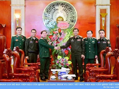 Giám đốc chính trị Học viện Hậu cần QĐND Lào chúc tết Học viện Hậu cần